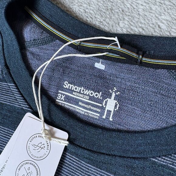 SmartWool Classic Thermal Merino Base Layer Crew Shirt Men 3XL XXXL Blue Striped - Picture 3 of 9